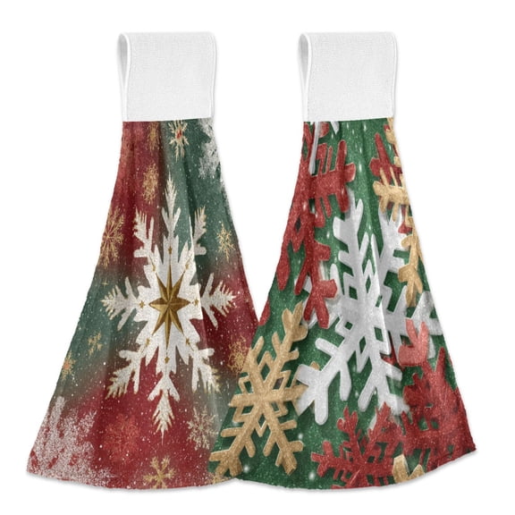 IAUYY Kitchen Hanging Towels Set of 2 100% Polyester Absorbent, Super Soft Hand Towels with Hanging Loops for Bathroom Kitchen Elegant Charm Displays A Christmas Theme