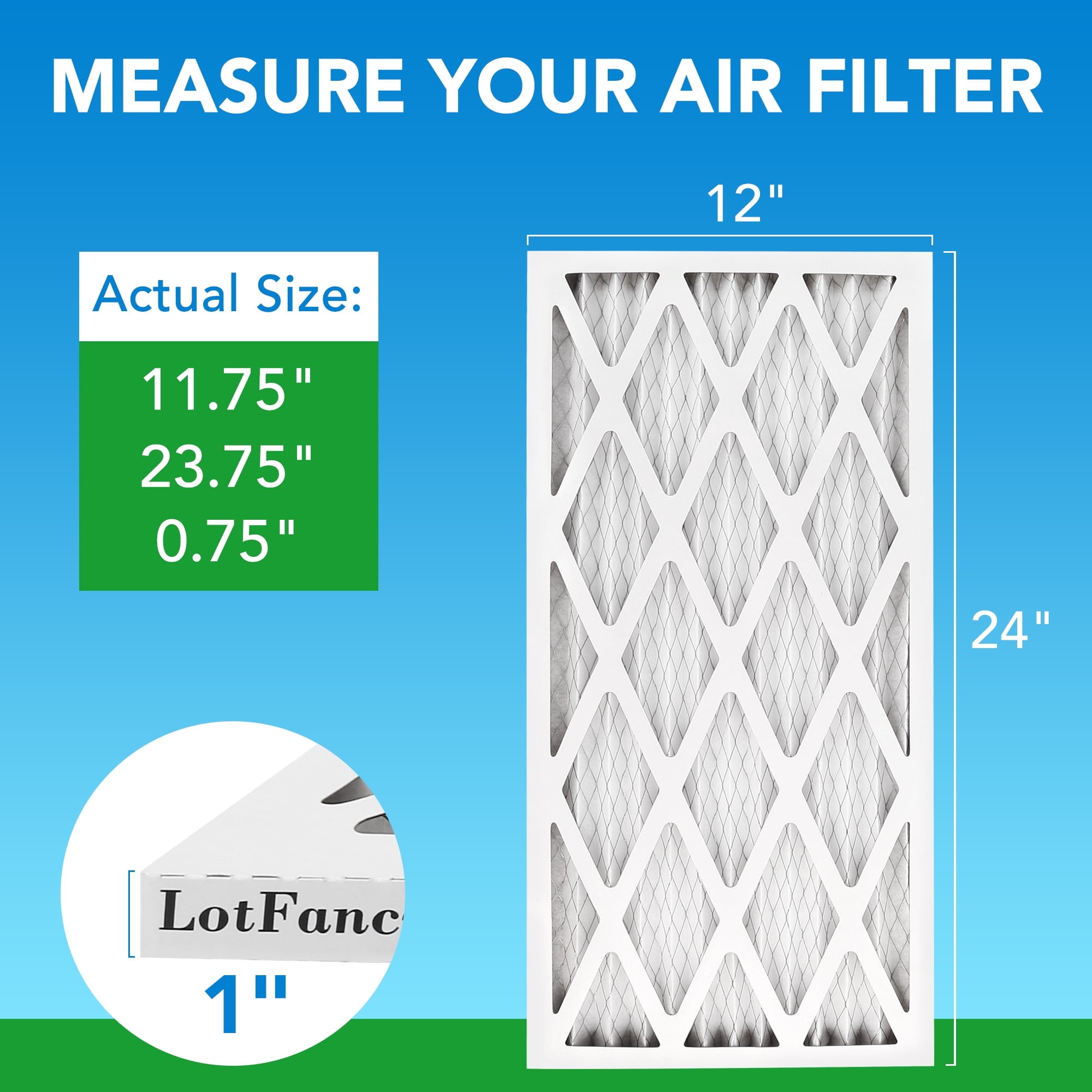 LotFancy 12x24x1 Air Filters, 4 Pack, MERV 8 Pleated HVAC AC Furnace Filters