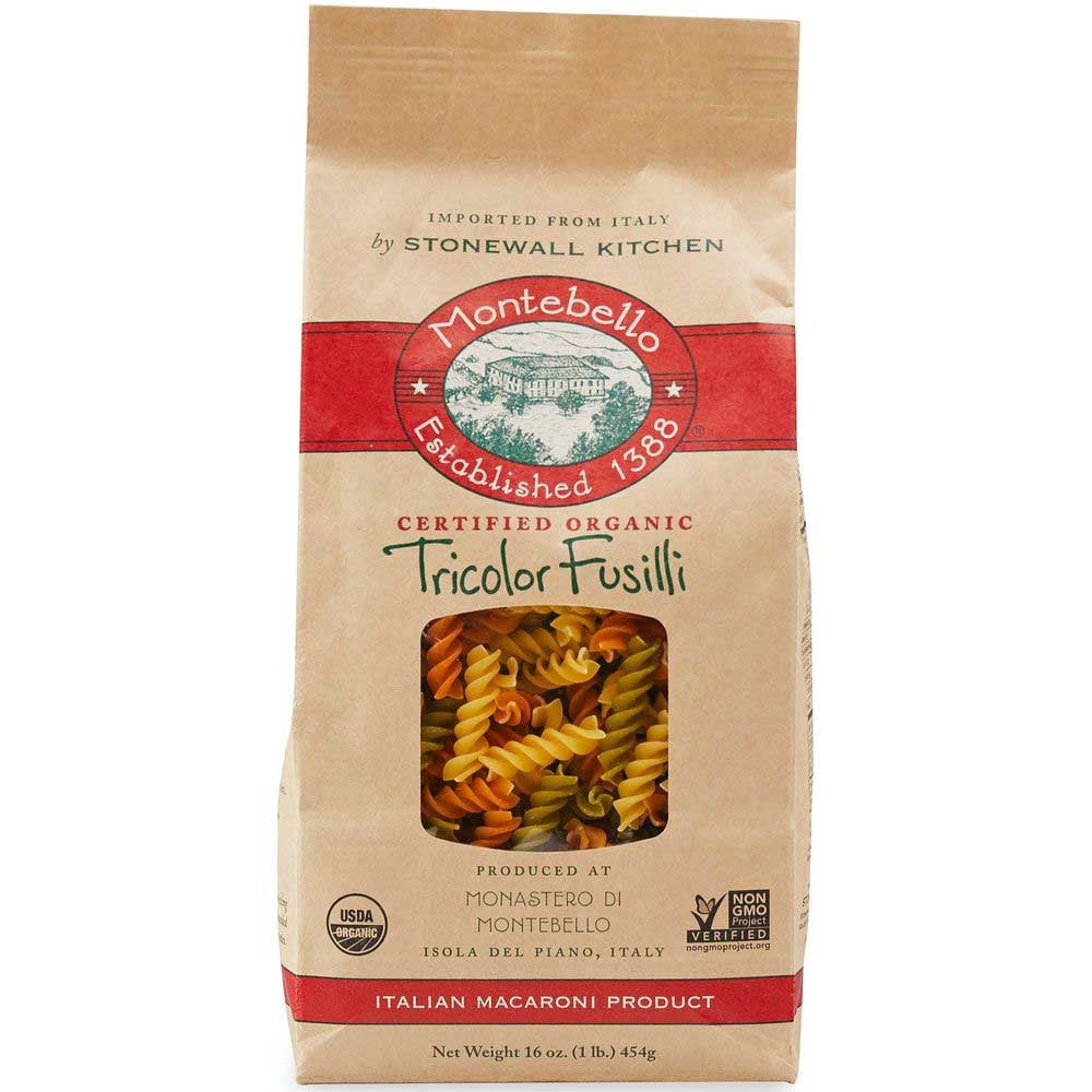 Montebello Organic Tricolor Fusilli Pasta, 16 Ounce 12 per case
