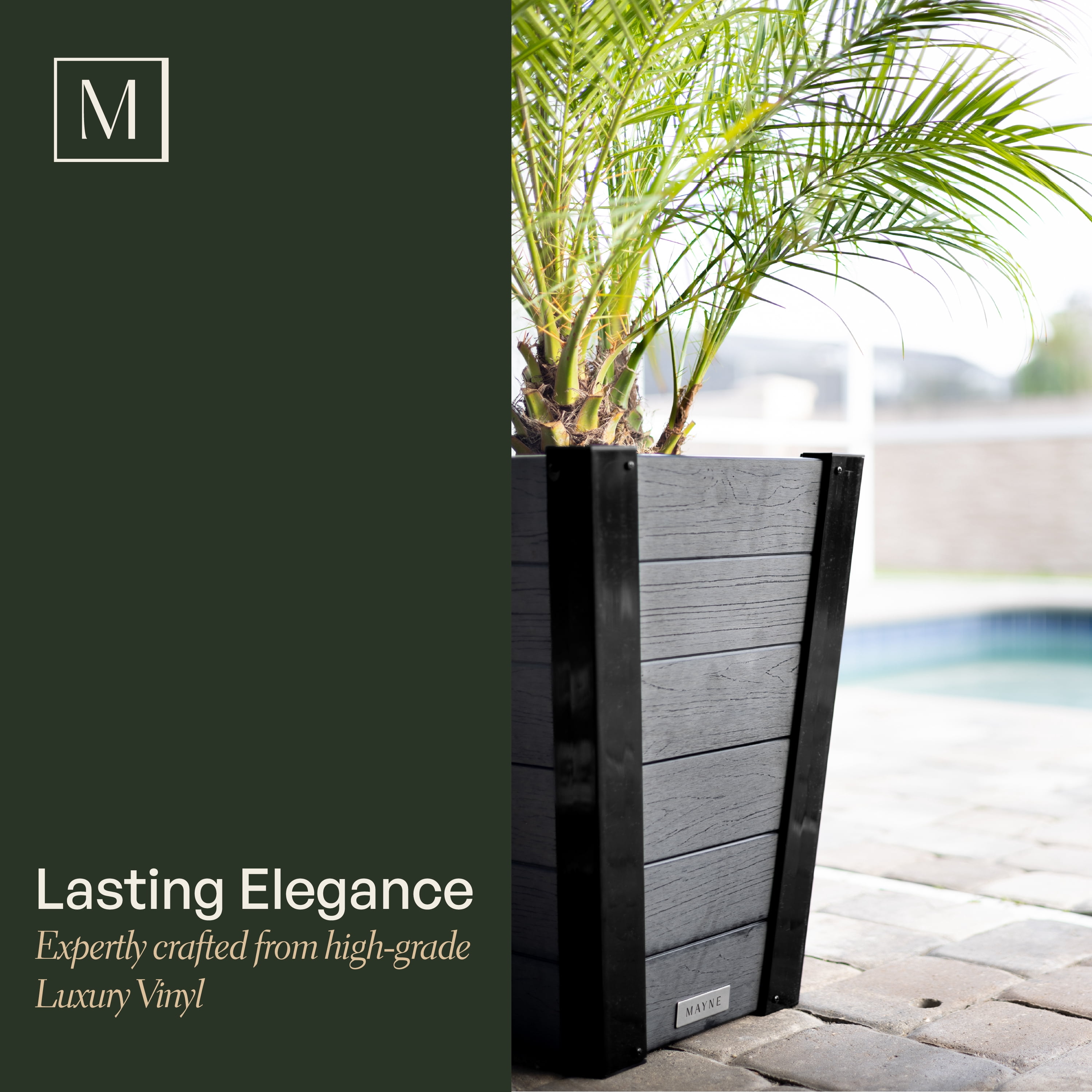Mayne Horizon 14" x 14" x 18" Square Charcoal Plastic Planter, 2-Pack