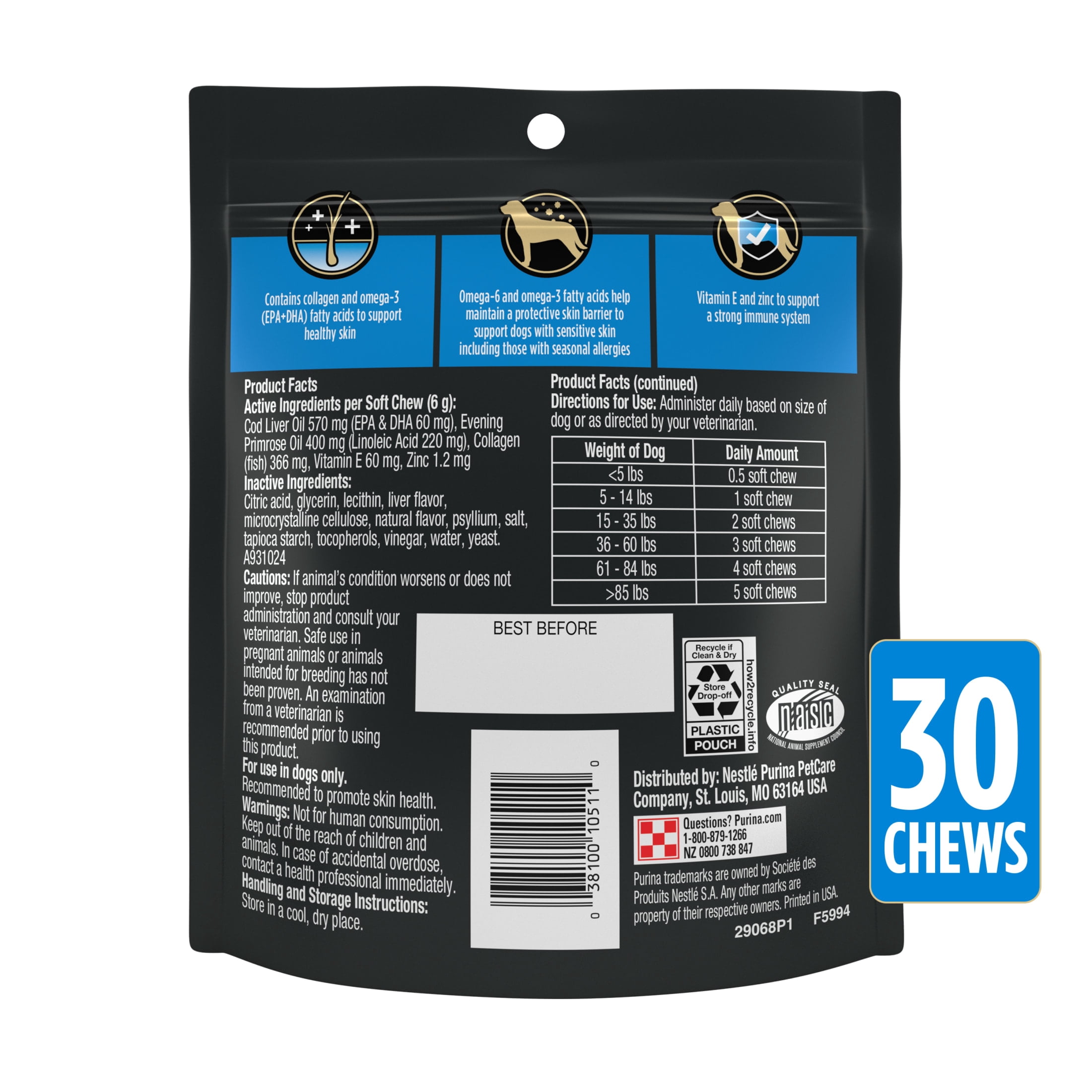 Purina Pro Plan Veterinary Supplements Skin Care Dog Supplements With Omega-3 Fish Oil and EPA and DHA,
