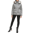 thumbnail image 2 of Kenneth Cole Mixed Quilted Metallic Puffer with Faux Fur Trimmed Hood (Gunmetal, Large), 2 of 5