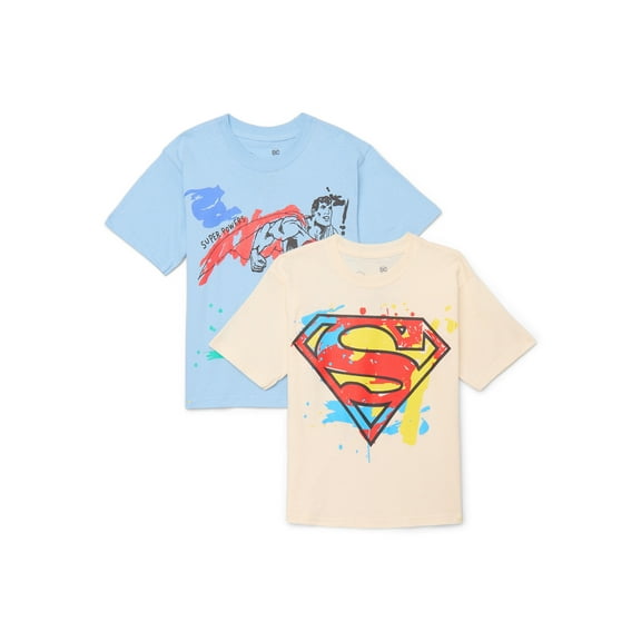 Superman Boys Cotton Graphic Tee with Short Sleeves, 2-Pack, Sizes XS-2XL