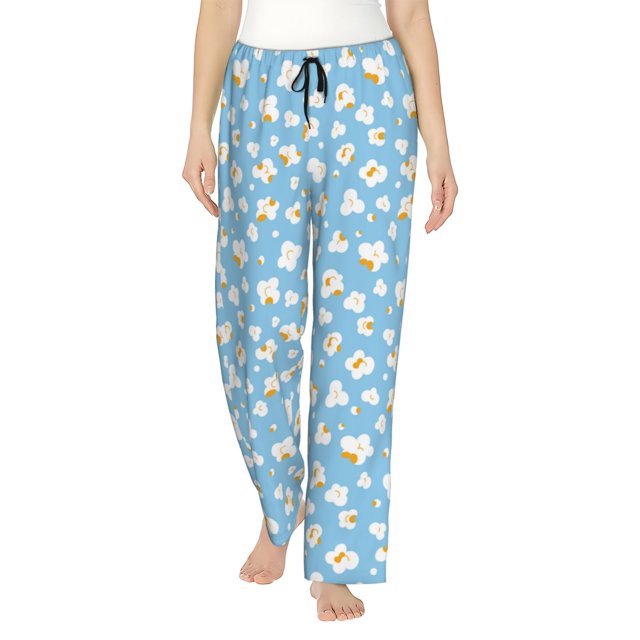 Fotbe Blue Popcorn Pantalones de Pijama para Mujer, Pantalones de Dormir, Pantalones Pj con Cordón y Bolsillos-Medium