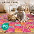 thumbnail image 4 of ODIKA 6'x9' Washable Area Rug Whimsical Funky Swirl Motif Geometric Squares Playroom Maximalist for Queen Size Bedroom, Under Bed, Master Suite, Easy Care, Non-Shedding, 4 of 7