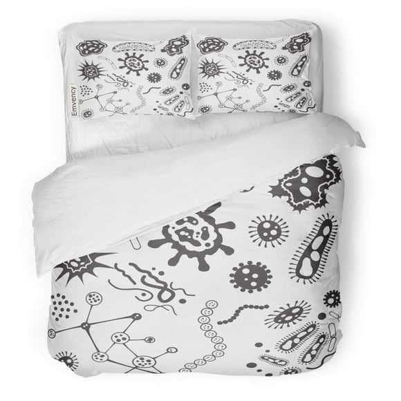 RYLABLUE 3 Piece Bedding Set Allergens Bacteria Microorganism and Virus Cells White Black Ameba Twin Size Duvet Cover with 2 Pillowcase for Home Bedding Room Decoration