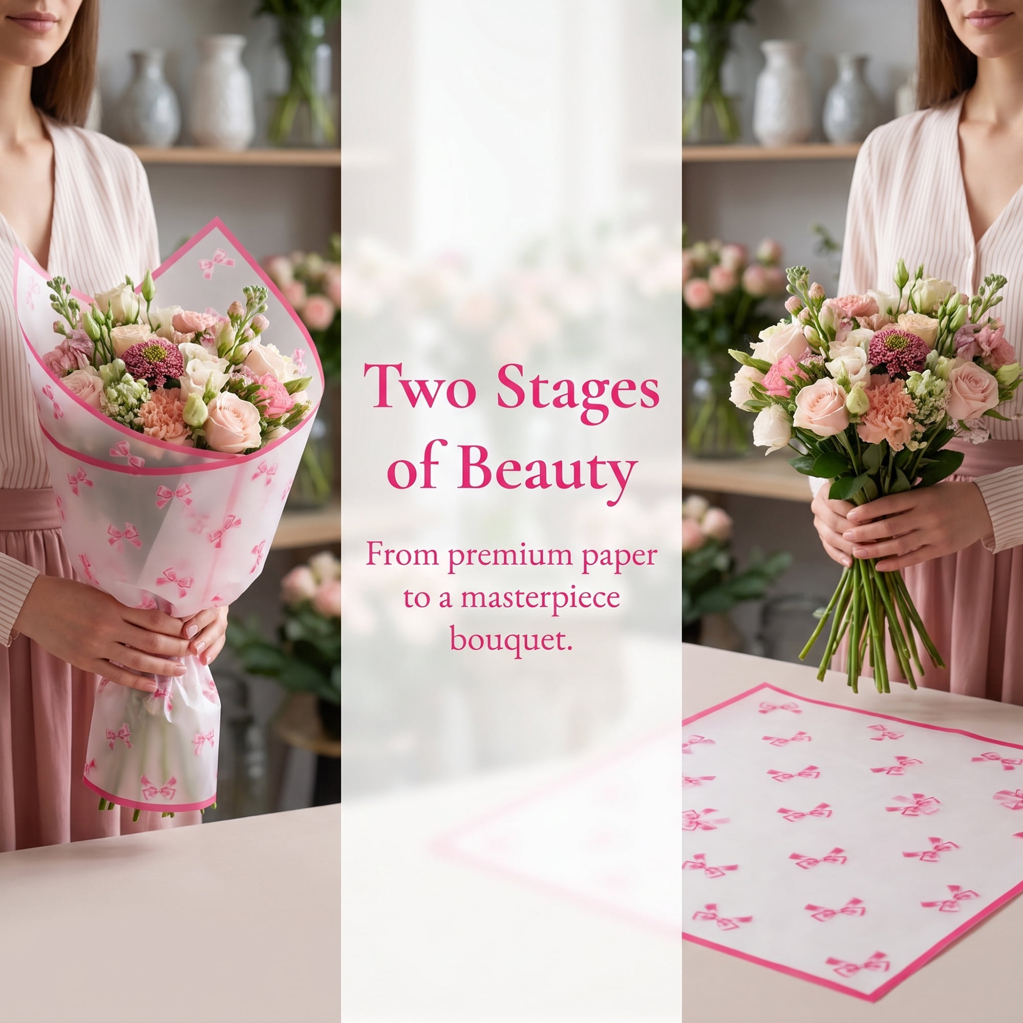 Unique Bargains Waterproof Luxury Matte Gift Wrapping Paper for Bouquets Pink 21.3"x 21.3"