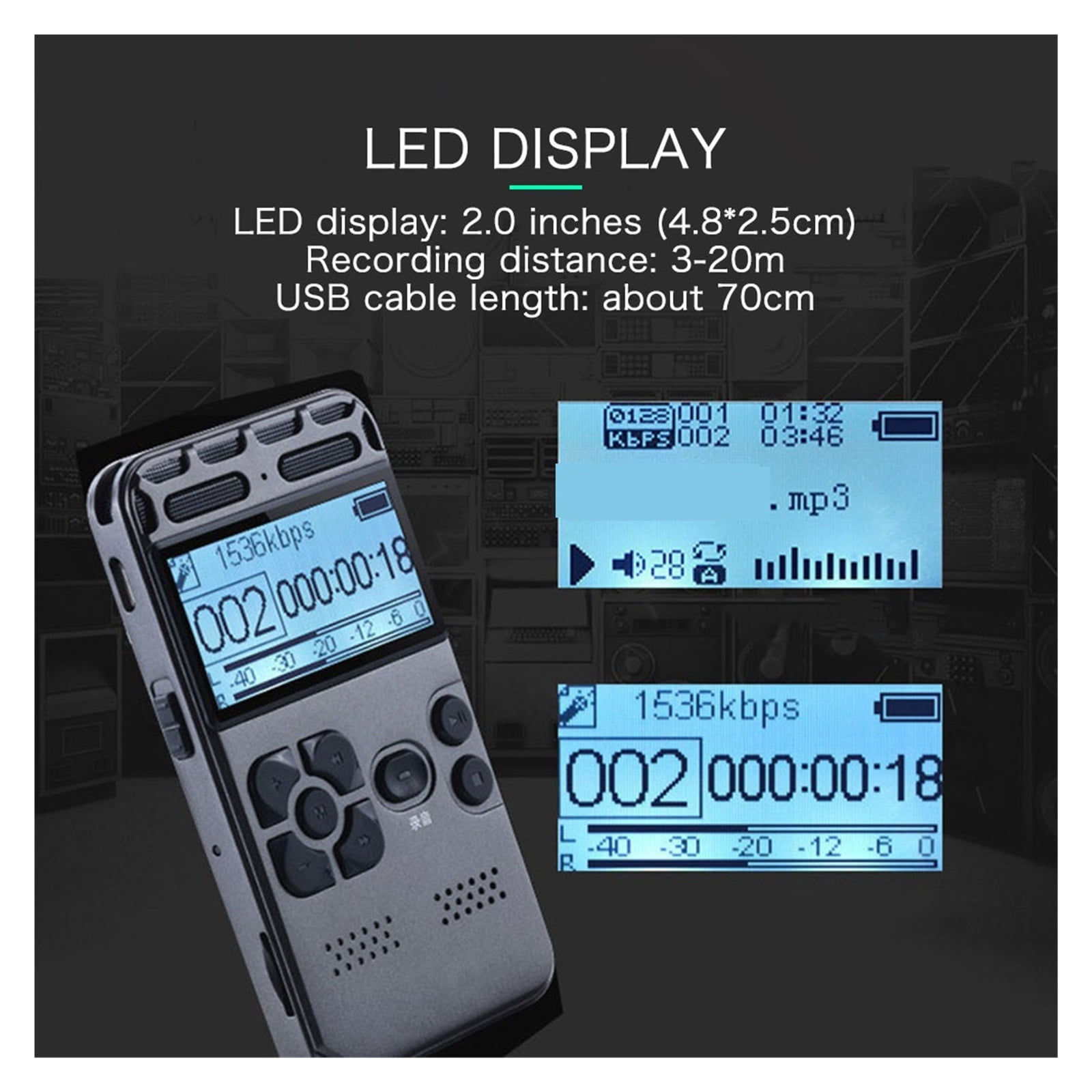 Digital Voice Recorder Recording Dictaphone MP3 LED Display Voice Activated Support Expansion