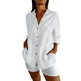 thumbnail image 2 of WTXUE Button Down Shirts Tunic Tops Breasted Pleated Lapel Shirt Independent Station Explosion Solid Color European And American Sleeve Top Shirts Trendy Loose Fitting Tops Women Blouses White Xl, 2 of 9