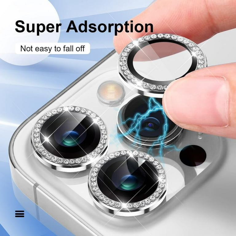 Zjrui for iPhone 15 Pro/iPhone 15 Pro Max Camera Lens Protector, HD  Tempered Bling Diamond Camera Cover 2pcs-Silver 