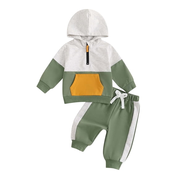 Povozer Toddler Boy Clothes Infant Baby Boy Outfits Boys Casual Fashion Suit Hooded Sweatshirt Long Pants 2pcs Set,Size 12-18 Months,Green