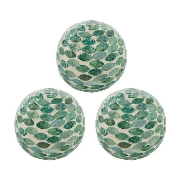 A & B Home Bohemian Set Of 3 Decorative Capiz Ball With Green Finish 2277-GREE