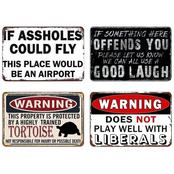 4 Uds. Placa Metal Vintage Advertencia Pintura Hierro Rectangular Arte La Pared 30x20cm