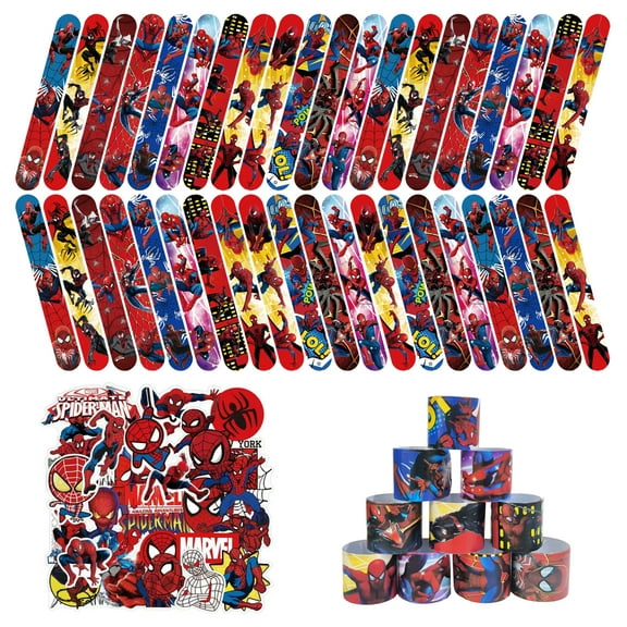 Spiderman Slap Bracelets Set, Spiderman Bracelet and Spiderman Sticker - Spiderman Themed Party Favors, Suitable for Spiderman Birthday Party Supplies for Boys and Girls Kids