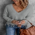 thumbnail image 3 of Mode des Femmes Bloc de Couleur Pull Manches Longues Creux Pompons en Détresse Pull, 3 of 5