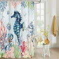 thumbnail image 4 of Fabric Shower Curtain, Summer Ocean Seahorse Seashell Starfish Coral Bathroom Curtain with 12 Hooks Waterproof No Bad Odor Machine Washable Bath Curtains for Bathroom, Spa Room, 60"x72", 4 of 6