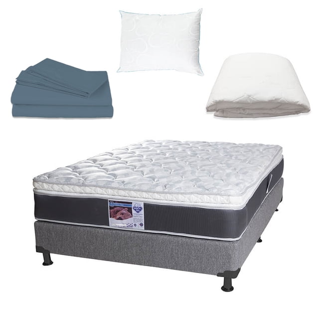 Colchón Matrimonial + Box Plomo + Sábanas + Protector de colchón + Almohada de osos Spring Air Dicasa Marte