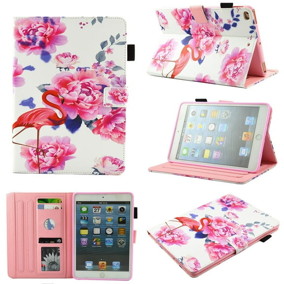 iPad Air 2 Case 9.7, Allytech Ultra Slim Folio Multi Angle Stand Magnetic Smart Auto Sleep Wake Shockproof Colorful Pattern Credit Cards Holder Wallet Covers Cases for Apple iPad Air 2, Rose Flamingo