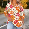 thumbnail image 2 of Hxshgdsn 3/4 Sleeve Tops For Women Plus Size V Neck Cutout Loose Fit Boho Floral Printed Shirts Casual Spring Summer Trendy Clothes Orange Xl, 2 of 7