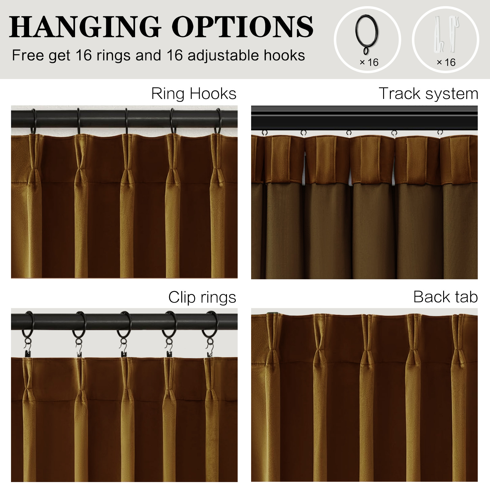 Galenzoov 40*96 inch 2 Panels Pinch Pleated Velvet Curtains for Home, Blackout Heat Blocking Window Curtains with Hooks for Bedroom,Living room,Office,Gold Brown