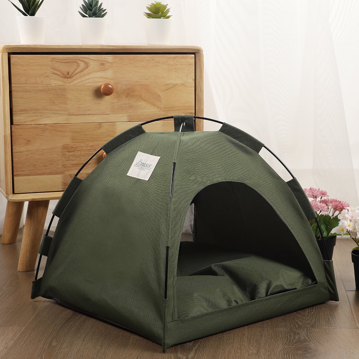 Foldable Summer Cooling Pet Tent Bed – Breathable & Portable Pet House for Small Dogs & Cats, Lightweight Outdoor Kennel, Soft Sleeping Mat (L: 50×50CM, Up to 15 lbs)