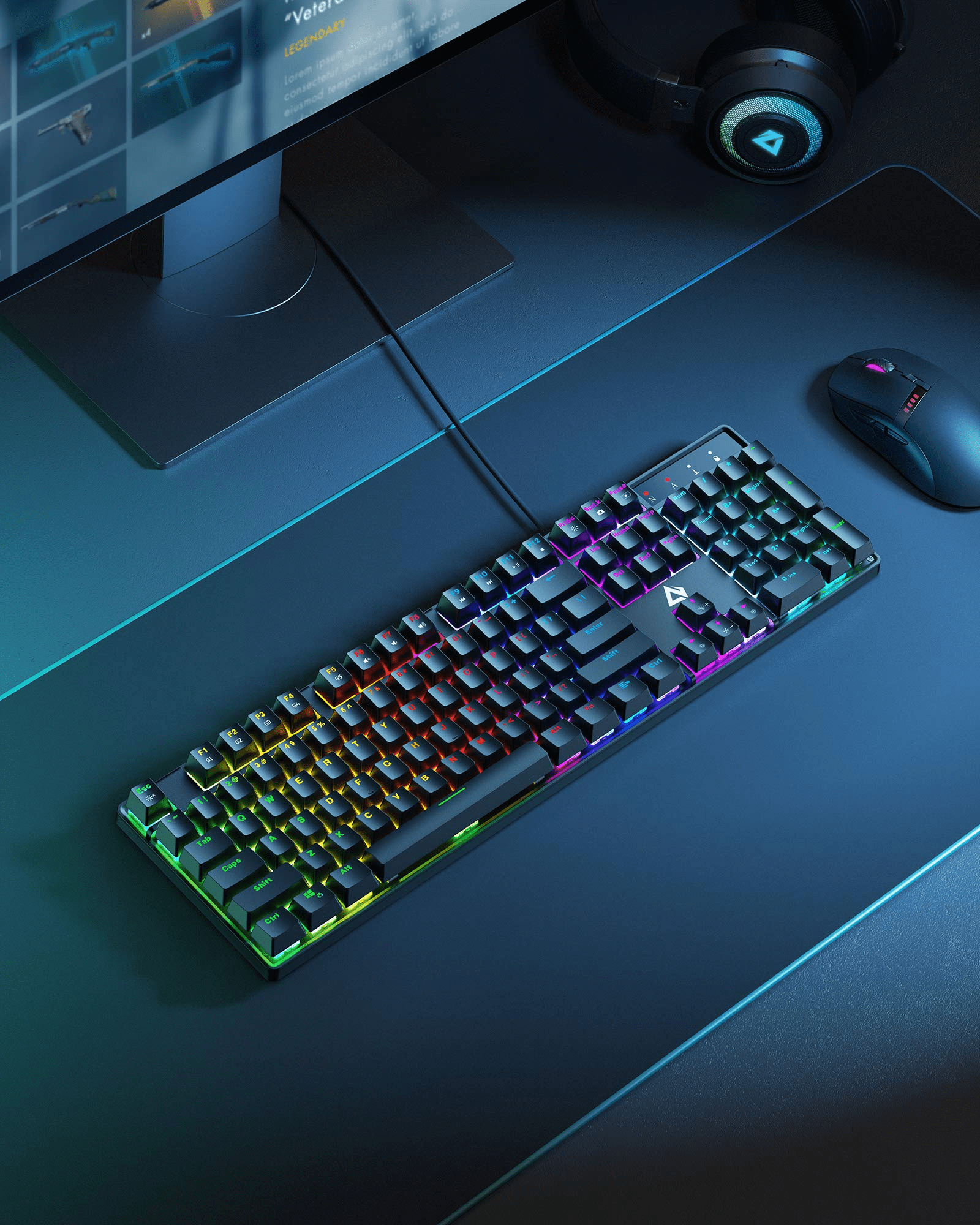 AUKEY LED 104-Key Anti-Ghosting Mechanical Gaming Keyboard with Blue  Switches, USB Interface Type for PC