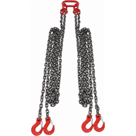 Chain Sling 5/16 13FT 4 Leg Lifting Chain with 4 Leg Grab Hooks and Adjusters, G80 Heavy Duty Lift Sling Chains for Engine Hoist 5 Ton Capacity,13 FT Used in Mining, Machinery
