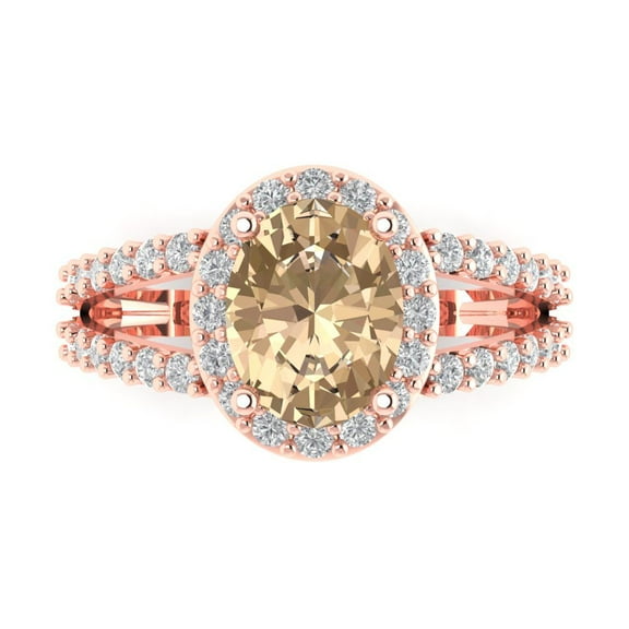 2.78ct Oval Cut Yellow Moissanite 14k Pink Rose Gold Engraving Statement Bridal Wedding Halo Designer Ring Size 7.5