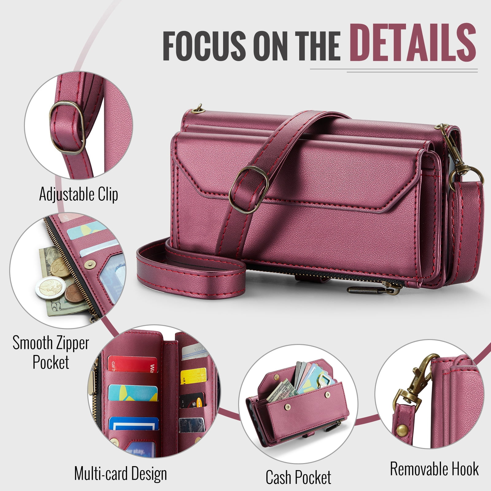Asuwish Compatible with Samsung Galaxy A15 5G/4G Zipper Wallet Phone Case Tempered Glass Screen Protector Crossbody Lanyard Strap Flip Card Holder Slot Cell Cover for A 15 G5 15A Women Girls Wine Red