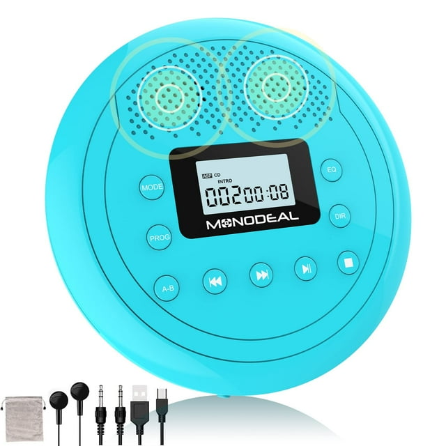 Reproductor de CD portátil Monodeal recargable con altavoz y auriculares