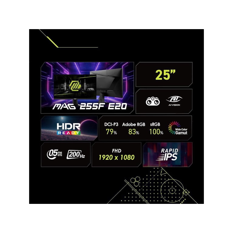 MSI, Gaming Monitor, MAG 255F E20, 25 inch Full HD 200Hz 0.5ms