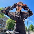 thumbnail image 2 of Women Knit Short Top Summer Loose Round Neck Long Sleeve Knit Hollow Out Blouse for Female Black L, 2 of 8