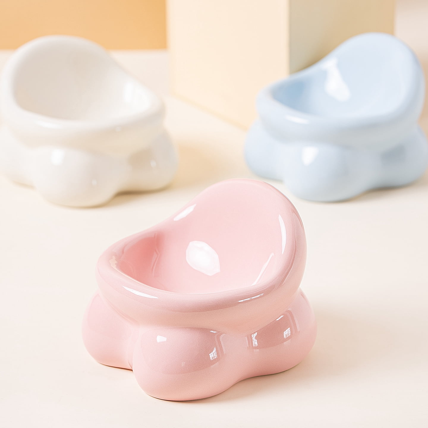 Elevated Ceramic Pet Bowl, Spine Friendly Raised Feeding Bowl, Stylish Food Basin for Cats and Dogs