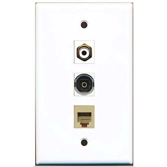 RiteAV - 1 Port RCA White and 1 Port Phone RJ11 RJ12 Beige and 1 Port Toslink Wall Plate