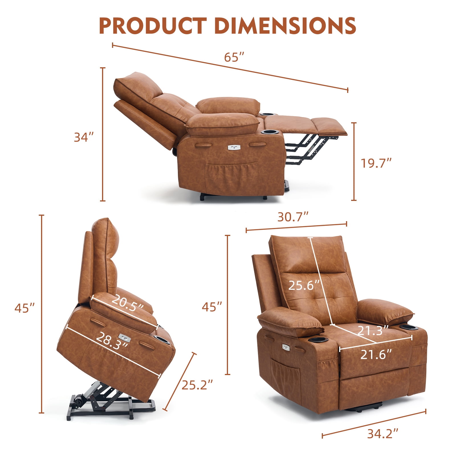 Betisef Power Lift Recliner Chair for Elderly, Adjustable Recline Chair W/Massage & Heat Functions Brown