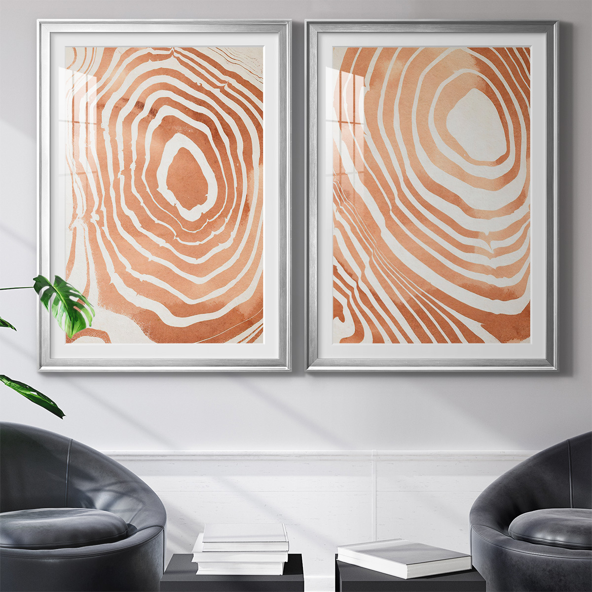 Wexford Home Wood Grain Suminagashi III Premium Framed Print, 26.5" x 36.5" - Ready to Hang, Silver (Set of 2)