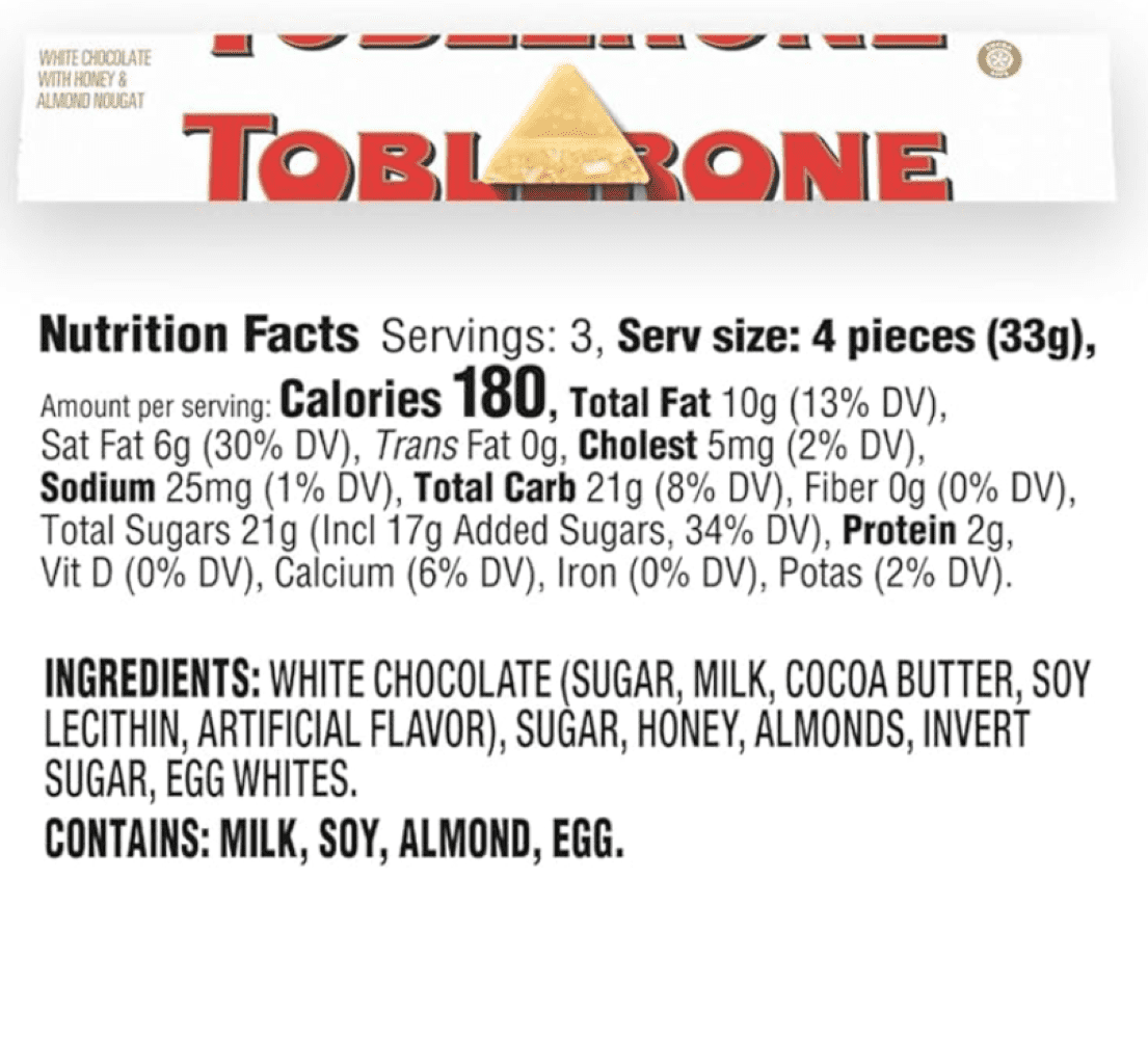 White Chocolate Toblerone Chocolate Bars Minis - 2 lb Bulk Chocolate - White Toblerone is the Finest White Chocolate with Honey-Almond Nougat