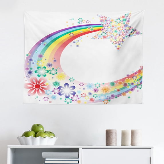 Abstract Tapestry, Abstract Floral Horse Flower Leaf Ornamental Paisley Pattern Swirl Artwork, Fabric Wall Hanging Decor for Bedroom Living Room Dorm, 2 Sizes, Green Brown Pink, by Ambesonne