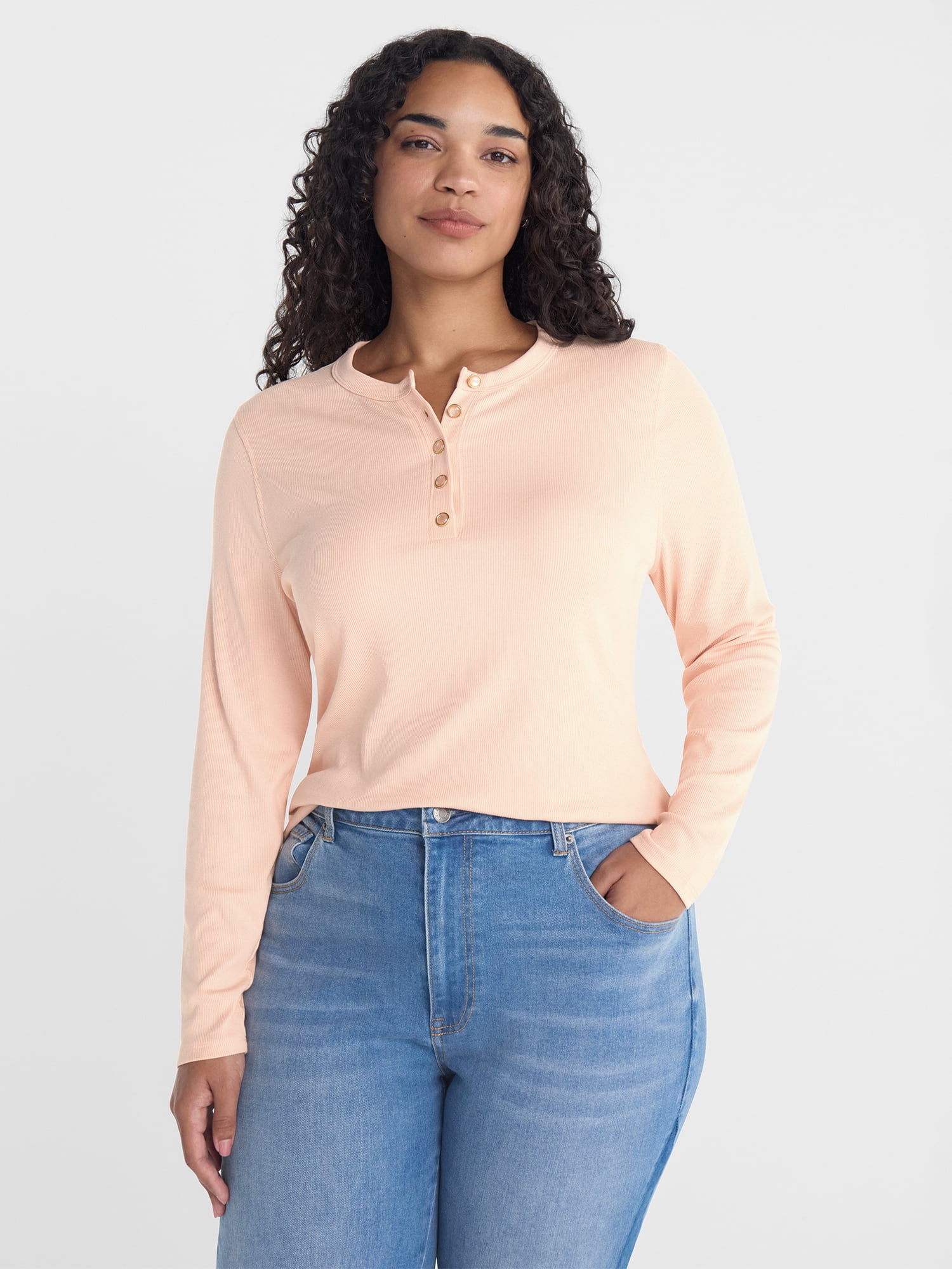 Scenario Women's Henley Shirt with Long Sleeves, Sizes XS-XXXL
