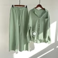 thumbnail image 2 of Holzkary Linen Sets for Women 2 Piece Retro Plus Size Linen Shirt Set Loose Pants 2 Piece Outfits Sets Button Down Long Sleeve Shirts and Long Pants Summer Casual Vacation Loungewear Green M, 2 of 6