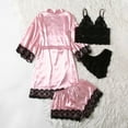 thumbnail image 5 of Women's 4pcs Sleepwear Satin Floral Lace Trim Cami Pajama Set with Robe, 5 of 6