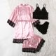 thumbnail image 4 of Gibobby Conjunto de pijama Conjunto de pijama largo para mujer, lencería de noche de seda con tapeta, camisetas y pantalones cortos para mujer, ropa de dormir informal(Rosa,XL), 4 of 4