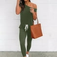 thumbnail image 6 of ZAZYULZ Pants Rompers for Women Women Off Shoulder Elastic Waist Beam Foot Jumpsuit Rompers Summer Casual Short Sleeve Loose Playsuit Pants With Pockets(Green2,L), 6 of 6