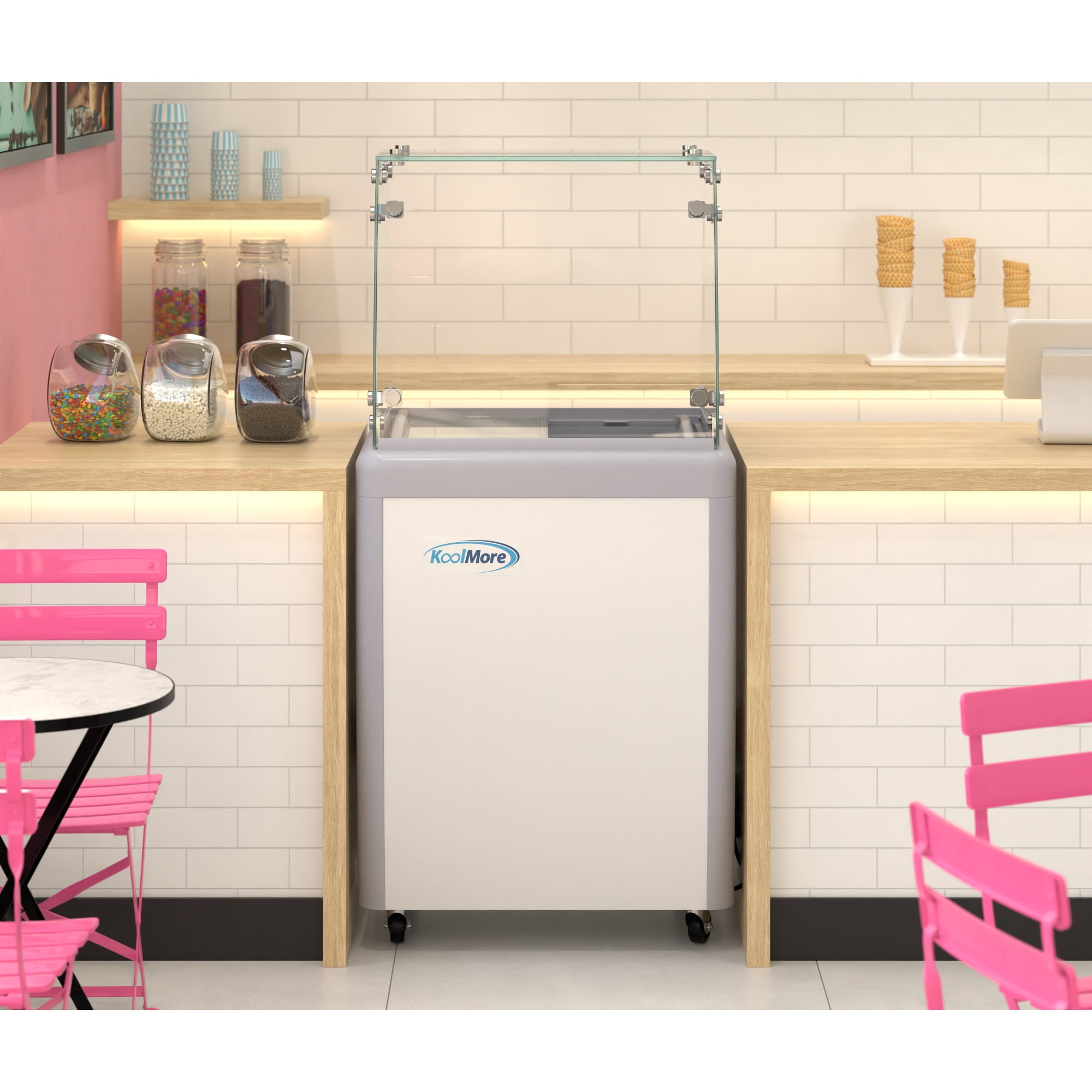 26 in. Gelato Dipping Cabinet Display Freezer with Sliding Glass Door and Sneeze Guard, 6 cu. ft. KM-GDC-26SD-FG