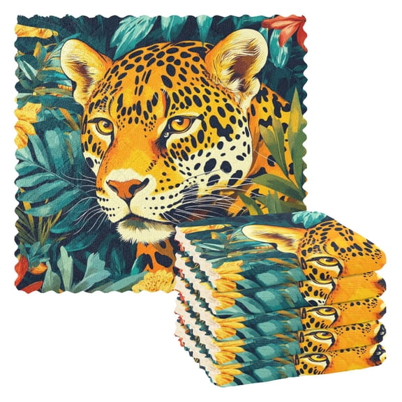 6 Pieces of Kitchen Towels 11x11Inch Kitchen Dish Cloths Kitchen Dish Towels Reuseable Cleaning Cloths Jungle Cartoon Cougar