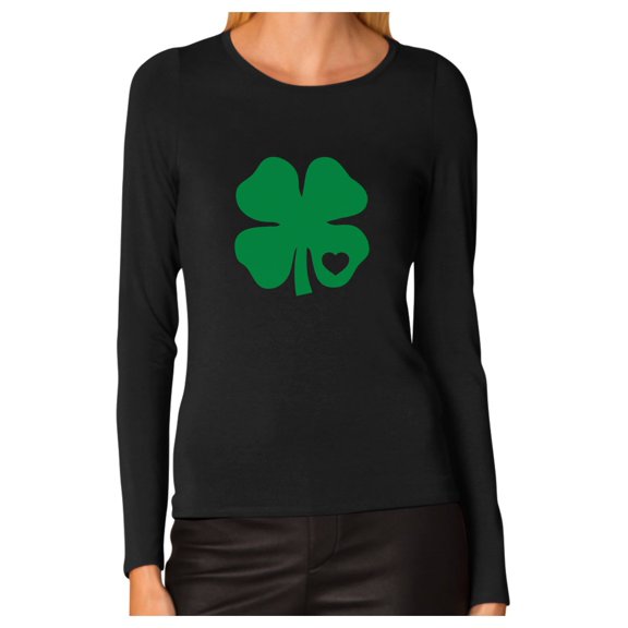 Tstars Womens Irish Shamrock Green Clover Heart Gift for St Patricks Day Beautiful Shirts Gift for Her Irish Shirt Pride Proud Irish Women Long Sleeve T Shirt