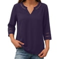 thumbnail image 6 of Craaazy Women Casual Tops Loose Fit Solid Color V Neck Lace Trim 3/4 Sleeve Blouses for Fall Gift, 6 of 9