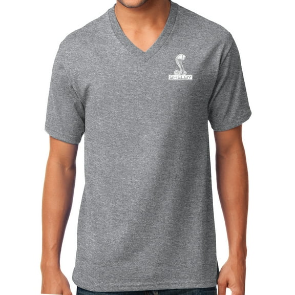 Ford Mustang SHELBY COBRA Emblem V-neck Tee Shirt, 2XL Athletic Heather