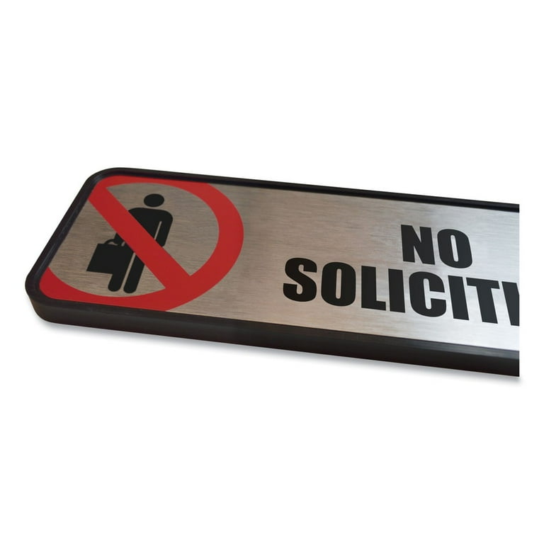 Brushed Metal Office Sign, No Soliciting, 9 x 3, Silver/Red Brushed Metal Office Sign, No Soliciting, 9 x 3, Silver/Red
