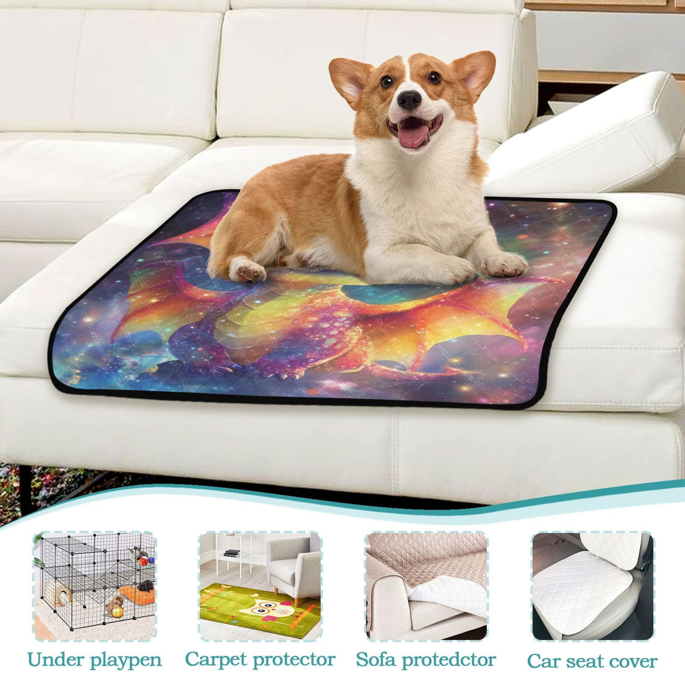 Qxltty Colorful Dragon Baby Cat litter Pads Pet Set of 2 Diaper Mats Center Anti-leakage Layer Absorbent Soft and Comfortable